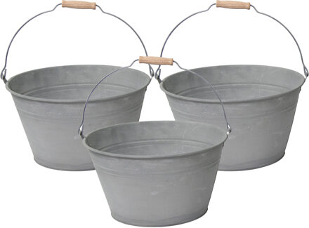 Mega Collections Emmer/plantenpot/bloempot - 1x - zink - grijs - D23 x H12 cm