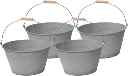 Mega Collections Emmer/plantenpot/bloempot - 1x - zink - grijs - D23 x H12 cm