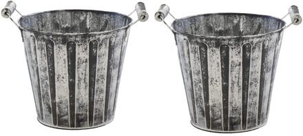 Mega Collections Emmer/plantenpot/bloempot - 2x - zink - antraciet/grijs - D31 x H28 cm
