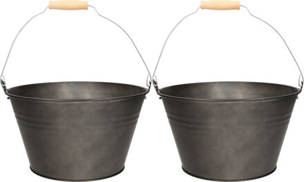 Mega Collections Emmer/plantenpot/bloempot - 2x - zink - donkergrijs - D27 x H15 cm