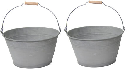 Mega Collections Emmer/plantenpot/bloempot - 2x - zink - grijs - D23 x H12 cm