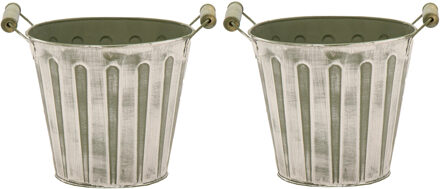 Mega Collections Emmer/plantenpot/bloempot - 2x - zink - legergroen - D17 x H15 cm