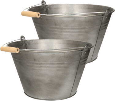 Mega Collections Emmer/plantenpot/bloempot - 2x - zink - mat zwart - D32 x H18 cm