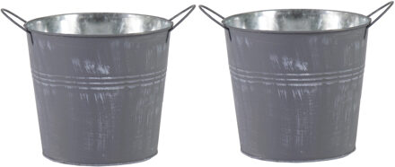 Mega Collections Emmer/plantenpot/bloempot - 2x - zink - zilvergrijs - D18 x H16 cm