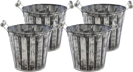 Mega Collections Emmer/plantenpot/bloempot - 4x - zink - antraciet/grijs - D11 x H10 cm