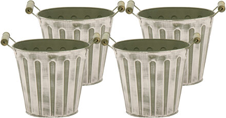Mega Collections Emmer/plantenpot/bloempot - 4x - zink - legergroen - D11 x H10 cm