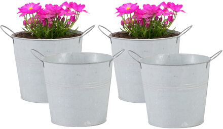 Mega Collections Emmer/plantenpot/bloempot - 4x - zink - whitewash - D14 x H12 cm