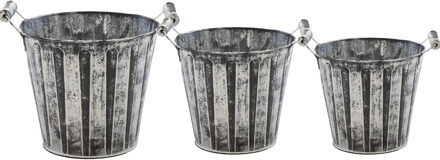 Mega Collections Emmer/plantenpot/bloempot - set van 3x stuks - zink - antraciet/grijs