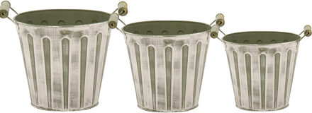 Mega Collections Emmer/plantenpot/bloempot - set van 3x stuks - zink - legergroen