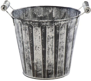 Mega Collections Emmer/plantenpot/bloempot - zink - antraciet/grijs - D17 x H15 cm