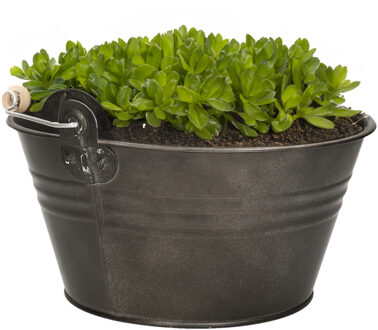 Mega Collections Emmer/plantenpot/bloempot - zink - donkergrijs - D23 x H12 cm