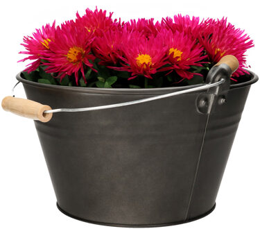 Mega Collections Emmer/plantenpot/bloempot - zink - donkergrijs - D27 x H15 cm