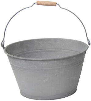 Mega Collections Emmer/plantenpot/bloempot - zink - grijs - D27 x H15 cm