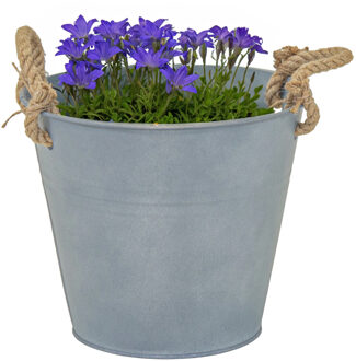 Mega Collections emmer/plantenpot Old Rope - zink - zilver - D25 X H22 cm - IJzeren emmer / teil Zilverkleurig