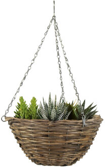 Mega Collections hang plantenbak/mand - gevlochten riet - met binnenzak - D30 x H14 cm