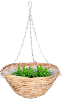 Mega Collections hang plantenbak/mand - gevlochten riet - met binnenzak - D35 x H16 cm