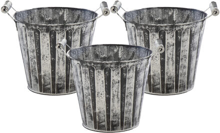 Mega Collections Kerststukje/kerstbakje - 3x - zink - antraciet/grijs - D11 x H10 cm