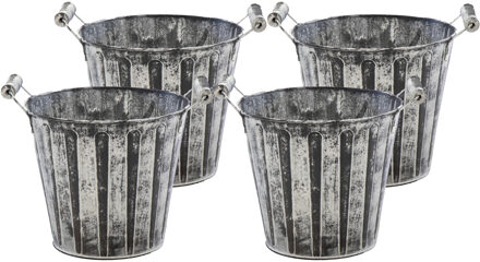 Mega Collections Kerststukje/kerstbakje - 4x - zink - antraciet/grijs - D11 x H10 cm