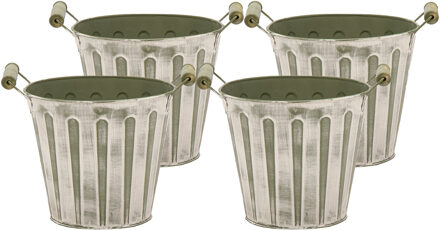 Mega Collections Kerststukje/kerstbakje - 4x - zink - legergroen - D11 x H10 cm