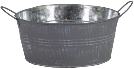 Mega Collections Kerststukje/kerstbakje - zink - grijs - D19 x H9 cm