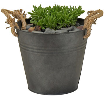 Mega Collections Mega Collections emmer/plantenpot Old Rope - zink - antraciet - D22 X H20 cm