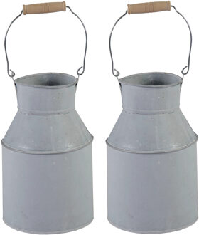 Mega Collections Melkbus plantenpot/bloempot - 2x - zink - lichtgrijs - binnen/buiten - D13 x H20 cm