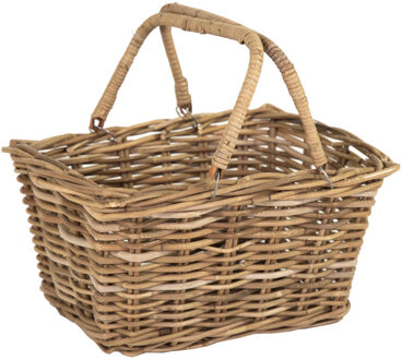 Mega Collections Opbergmand met hengsels - Riet/Rotan - Boodschappen/picknickmand - 46 x 33 x 24 cm Bruin