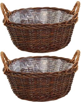 Mega Collections opbergmand Santa Fe - 2x - rotan - D35 x H15 cm - met handgreep