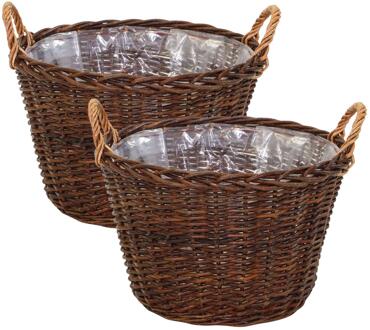 Mega Collections opbergmand Santa Fe - 2x - rotan - D35 x H24 cm - met handgreep