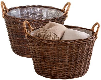 Mega Collections opbergmand Santa Fe - 2x - rotan - D52 x H33 cm - met handgreep