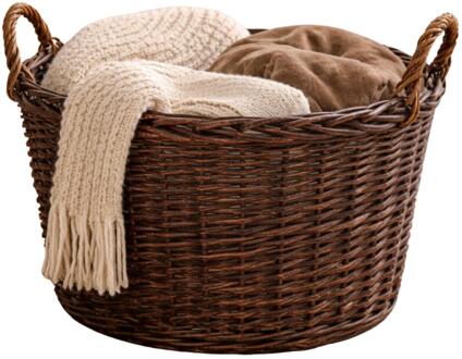 Mega Collections opbergmand Santa Fe - rotan - D35 x H24 cm - met handgreep