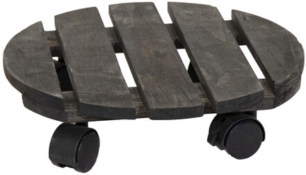 Mega Collections Planten trolley - Acacia hout - D25 x H8 cm - tot 50 kg - multiroller - hondje