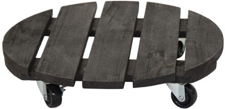 Mega Collections Planten trolley - Acacia hout - D35 x H8 cm - tot 80 kg - multiroller - hondje