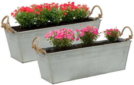 Mega Collections Plantenbak/bloembak Farmer - 2x - balkon/terras - zink - zilver - L50 x D17 X H16 cm