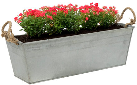 Mega Collections plantenbak/bloembak Farmer - balkon/terras - zink - zilver - L37 x D13 X H10 cm - IJzeren emmer / teil Zilverkleurig