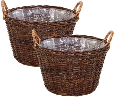 Mega Collections plantenmand Santa Fe - 2x - D52 x H33 cm - incl handgreep - rotan