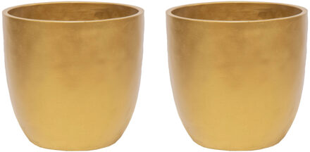 Mega Collections Plantenpot - 2x - keramiek - goud - D18 cm - Plantenpotten Goudkleurig