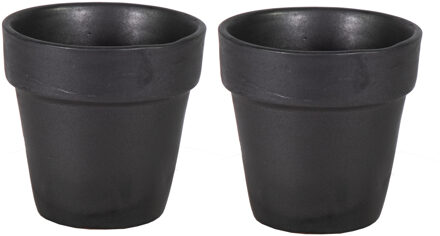 Mega Collections Plantenpot - 2x - keramiek - mat zwart - D15 x H15 cm - Plantenpotten