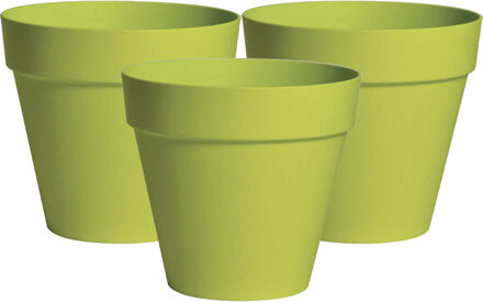 Mega Collections Plantenpot - 3x - kunststof - lime groen - binnen/buiten - D29 x H28 cm - bloempot