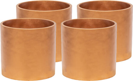 Mega Collections Plantenpot - 4x - keramiek - brons - D11 cm - Plantenpotten Bruin