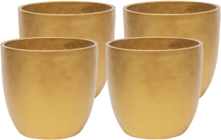 Mega Collections Plantenpot - 4x - keramiek - goud - D11 cm - Plantenpotten Goudkleurig