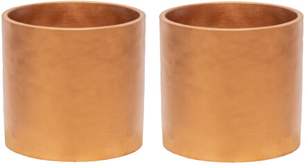 Mega Collections Plantenpot/bloempot - 2x - keramiek - brons - D18 x H17 cm