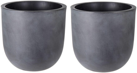 Mega Collections Plantenpot/bloempot - 2x - kunststof - antraciet/grijs - dubbelwandig - D36 x H34 cm