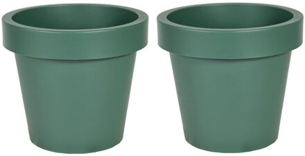 Mega Collections Plantenpot/bloempot - 2x - kunststof - donkergroen - buiten - D16 x H14 cm - Plantenpotten