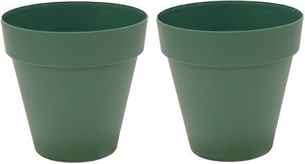 Mega Collections Plantenpot/bloempot - 2x - kunststof - donkergroen - D26 x H22 cm - Plantenpotten