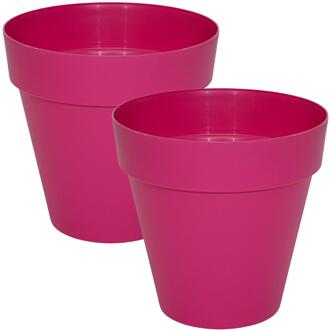 Mega Collections Plantenpot / bloempot - 2x - kunststof - fuchsia roze - binnen/buiten - 34 x 33 cm
