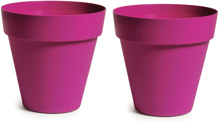 Mega Collections Plantenpot/bloempot - 2x - kunststof - fuchsia roze - binnen en buiten - D26 x H22 cm