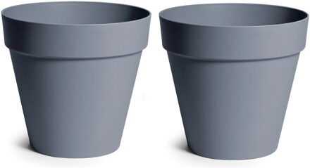 Mega Collections Plantenpot/bloempot - 2x - kunststof - grijs - binnen en buiten - D29 x H28 cm
