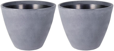 Mega Collections Plantenpot/bloempot - 2x - kunststof - lichtgrijs - dubbelwandig - D40 x H35 cm