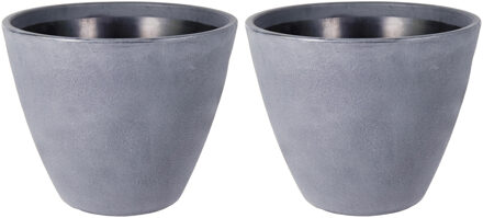 Mega Collections Plantenpot/bloempot - 2x - kunststof - lichtgrijs - dubbelwandig - D50 x H41 cm